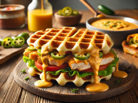 🧇 Savory Waffle Sandwich with Jalapeño Cheese Sauce
