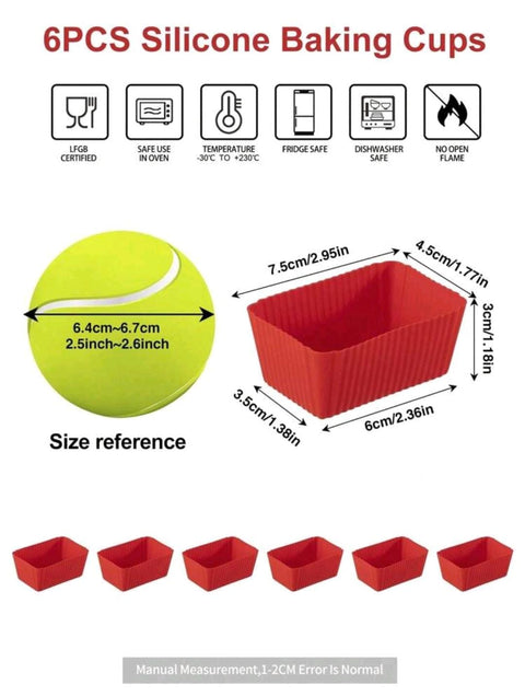 6 Pcs Red Silicone Cupcake Muffin Baking Cups Liners Reusable Non-Stick Cake Molds Set