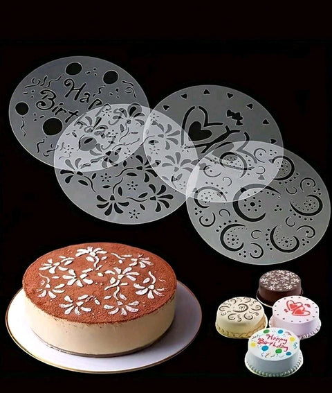 4pcs Cake Baking Clear Template ,Decorating stencil For Cookie Cake Pastry,For Wedding Birthday party cake powder sugar Mesh Tools