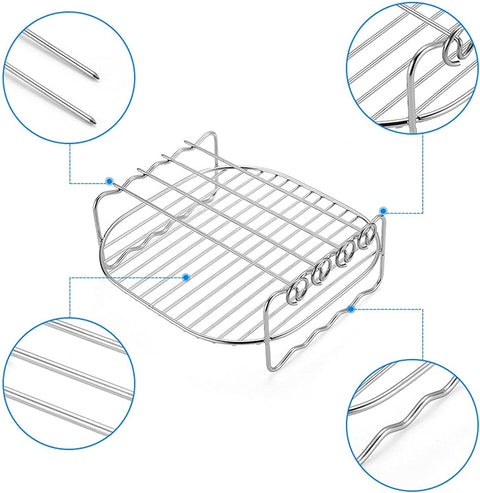 Air Fryer Rack Set with Double Layer Rack, Barbecue Skewers, Stainless Steel