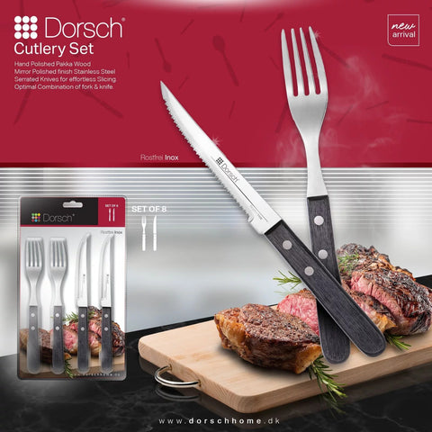Dorsch Wooden Steak Set 8pcs with Polished Pakka Wood Handles