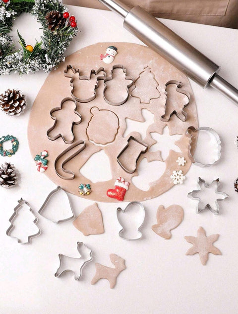 12pcs Fun Shaped Christmas Theme Cookie Cutter Set,Household Stainless Steel Candy Molds