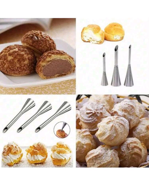Stainless Steel Piping Nozzle for Baking, Puff Cream Icing Tip, 3pcs
