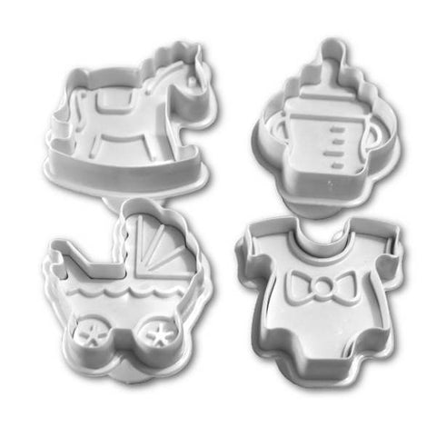 4pcs Baby Toys 3D Baby Stroller Trojen Horse Bootle Shape Cookie Mold Biscuit Stamp Gift Toast Mold Fondant Decorating Tools