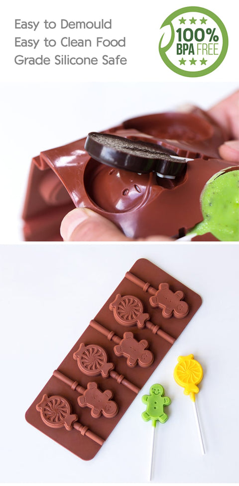 6 Hole Cute Gingerbread Man Candy Silicone Lollipop Mold - Food Grade Chocolate Molds DIY Cake Pastry Decor Baking Tools