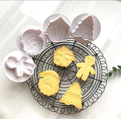 4Pcs Cookie Cutters Christmas-Baking Mould Cookie Stamp Biscuit DIY Mold Fondant Cake Decorating Tools