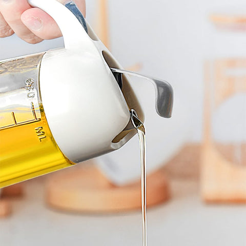 Glass Oil Bottle Dispenser Pot Leakproof with Measuring Scale