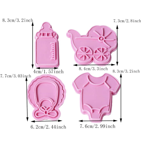 Cookie Cutter 4Pcs Baby Theme Dough Stamp Plastic 3D Cartoon Pressable Biscuit Mold