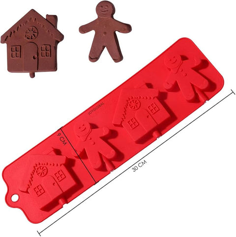 4 Hole Gingerbread Man & House Candy Silicone Lollipop Mold - Food Grade Chocolate Molds DIY Cake Pastry Decor Baking Tools