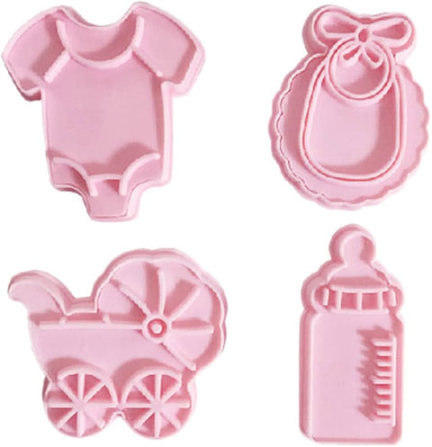Cookie Cutter 4Pcs Baby Theme Dough Stamp Plastic 3D Cartoon Pressable Biscuit Mold