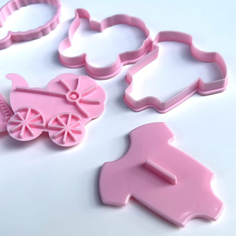 Cookie Cutter 4Pcs Baby Theme Dough Stamp Plastic 3D Cartoon Pressable Biscuit Mold