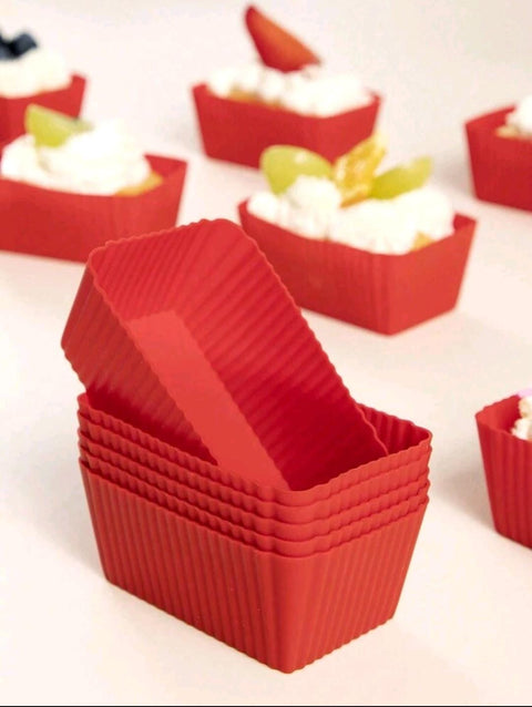 6 Pcs Red Silicone Cupcake Muffin Baking Cups Liners Reusable Non-Stick Cake Molds Set