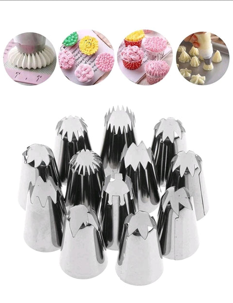 Reusable Stainless-Steel Piping Nozzle Set, Daily Solid Washable Icing Piping Nozzle Tip, 12pcs