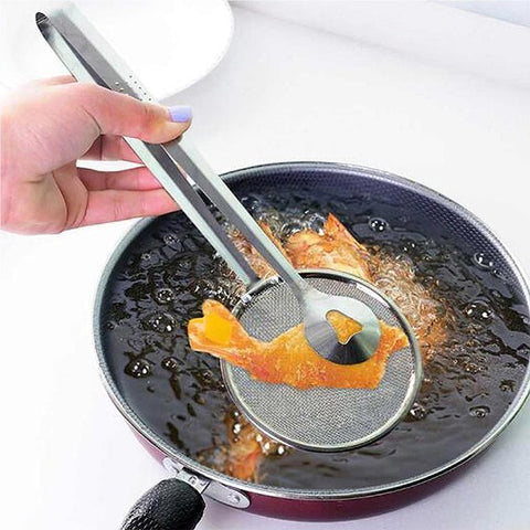 1pcs Stainless Steel Skimmer Slotted Spoon, Oil Drainer, Filter Net