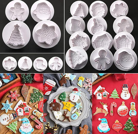 4Pcs Cookie Cutters Christmas-Baking Mould Cookie Stamp Biscuit DIY Mold Fondant Cake Decorating Tools