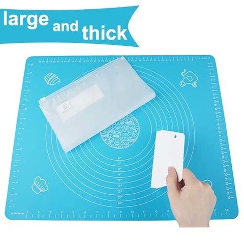 "Platinum Silicone Dough Kneading Mat with Wooden Rolling Pin, Scraper, Silicone Brush & Storage Bag"