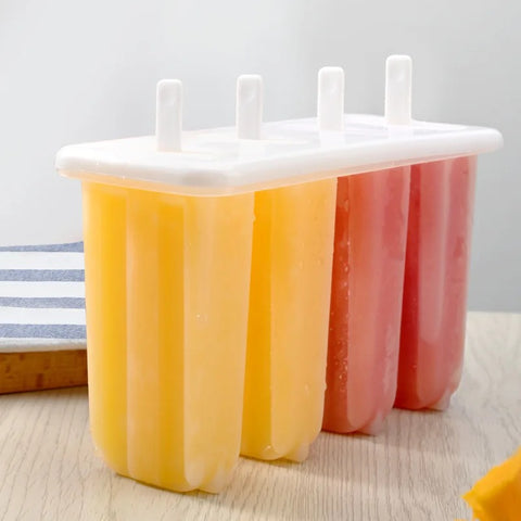 4 Cavity Ice Cream Mold Popsicle Maker Fruit Juice Dessert Freezer with Cover Sticks