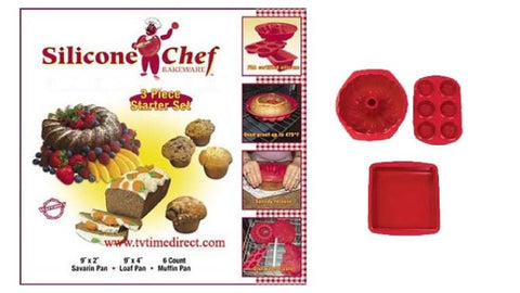 Silicone Chef Bakeware 3 Piece-6 Count Muffin Pan-Loaf Pan-Savarin Pan