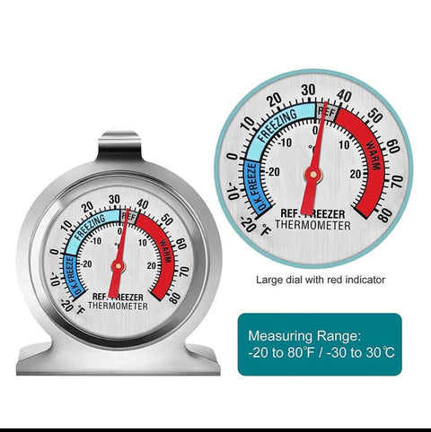 Refrigerator Thermometer Stainless Steel Large Dial