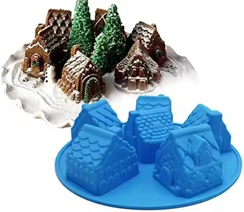 6 Cavity Christmas Silicone House Mold For Cake Decoration-Non-Stick