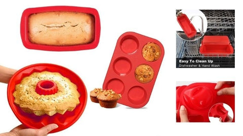 Silicone Chef Bakeware 3 Piece-6 Count Muffin Pan-Loaf Pan-Savarin Pan