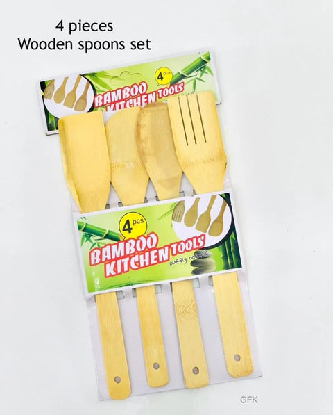 4pcs Bamboo Spatula Spoon Set Kitchen Tools Cooking Essentials