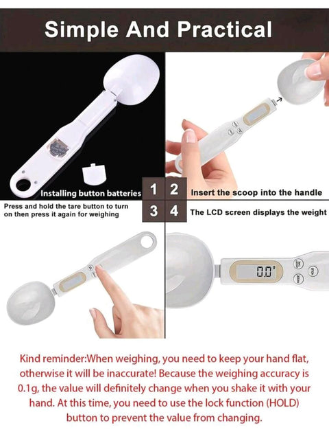 1pc Accu-Measure Digital Kitchen Scale Spoon - LCD Display, 0.1g-500g Precision