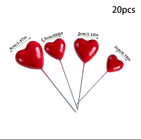 20pcs Heart-Shaped Cake Toppers for Wedding & Valentine's