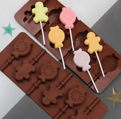6 Hole Cute Gingerbread Man Candy Silicone Lollipop Mold - Food Grade Chocolate Molds DIY Cake Pastry Decor Baking Tools