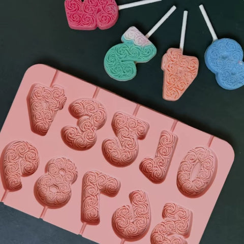 Rose Relief Number Silicone Chocolate Lollipop Mold Flower Pattern Figures Candy Jelly Ice Baking Mould