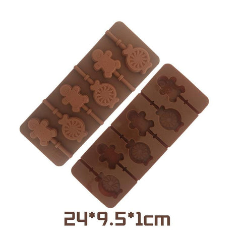 6 Hole Cute Gingerbread Man Candy Silicone Lollipop Mold - Food Grade Chocolate Molds DIY Cake Pastry Decor Baking Tools