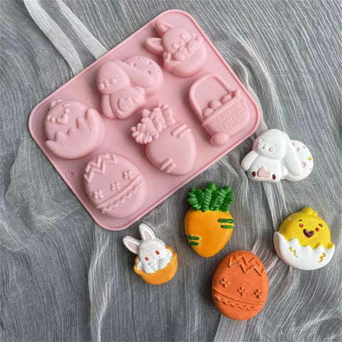 Easter Silicone Mould - 6 Cavity Rabbit Easter Egg Silicone Molds