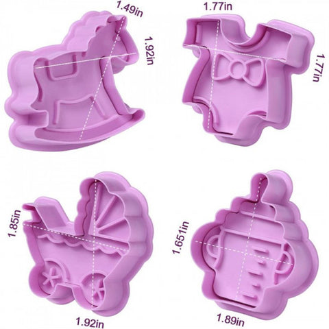 4pcs Baby Toys 3D Baby Stroller Trojen Horse Bootle Shape Cookie Mold Biscuit Stamp Gift Toast Mold Fondant Decorating Tools