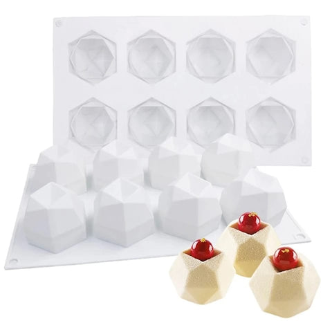 8 Cavity Diamond Polygonal Silicone Cake Mold - Multipurpose Baking Tool
