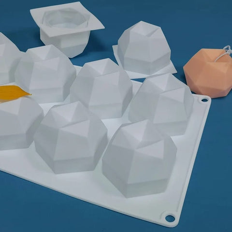 8 Cavity Diamond Polygonal Silicone Cake Mold - Multipurpose Baking Tool