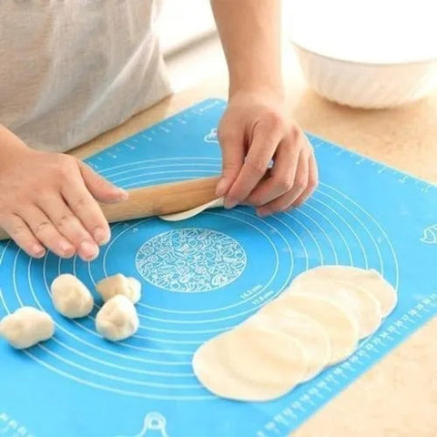Platinum Silicone Dough Kneading Mat with Wooden Rolling Pin, Scraper, Silicone Brush & Storage Bag
