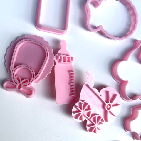 Cookie Cutter 4Pcs Baby Theme Dough Stamp Plastic 3D Cartoon Pressable Biscuit Mold