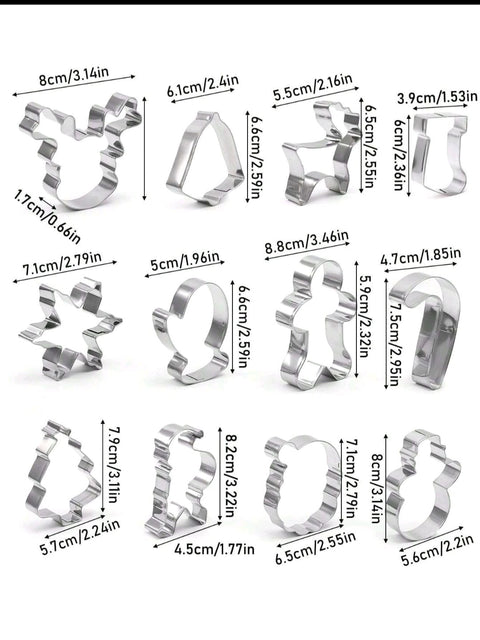 12pcs Fun Shaped Christmas Theme Cookie Cutter Set,Household Stainless Steel Candy Molds