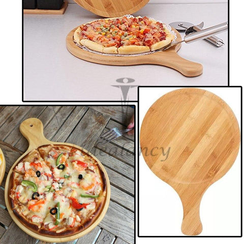 Round Pizza Tray, Wooden Pizza Plate Tray with Handle, Baking Tray Pizza Stone Cutting Board Platter Pizza Cake Bakeware Tools