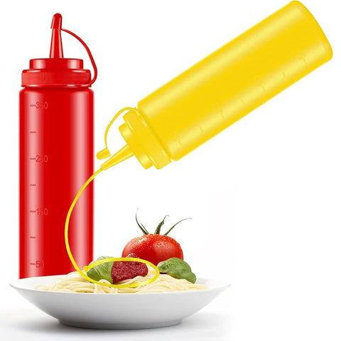 Squeeze Bottle with Scale, Lid, and Tip for Multi Use Yellow Color