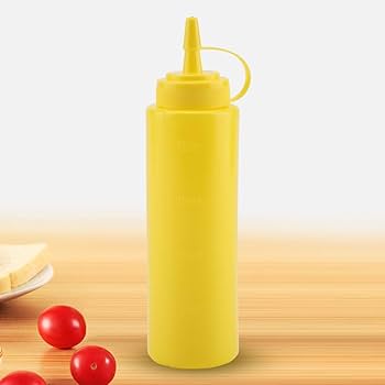 Squeeze Bottle with Scale, Lid, and Tip for Multi Use Yellow Color