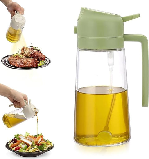 500ml 2 in 1 Olive Oil Sprayer and Oil Dispenser Bottle for Kitchen, Glass Oil Bottle with Premium Nozzle