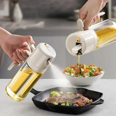 500ml 2 in 1 Olive Oil Sprayer and Oil Dispenser Bottle for Kitchen, Glass Oil Bottle with Premium Nozzle