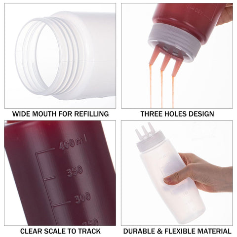 3 Hole Squeeze Bottle with Scale, Lid, and Tip for Chocolate