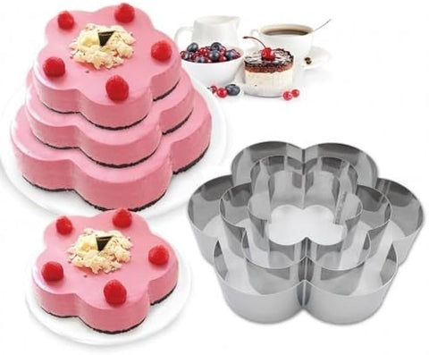 Cake Baking Tools Stainless Steel- 3pcs, Flower Shape Molds