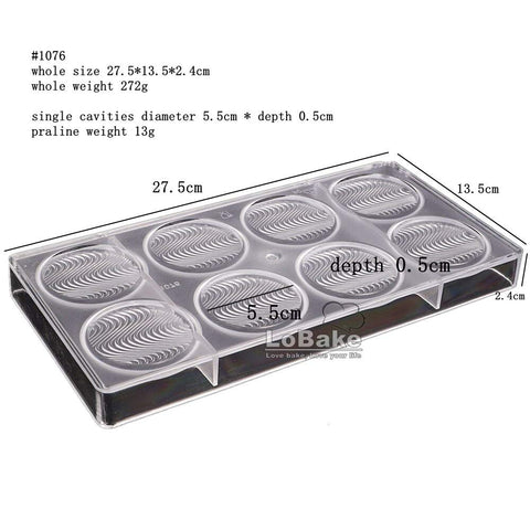 12 Cavities Fluted Wavy Thin Round Cube Shape Polycarbonate PC Chocolate Mold