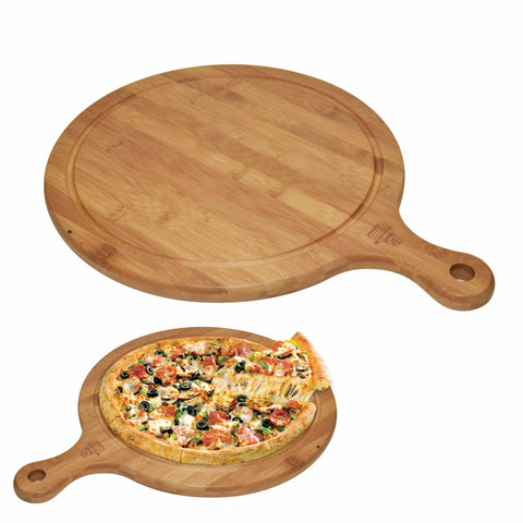 Round Pizza Tray, Wooden Pizza Plate Tray with Handle, Baking Tray Pizza Stone Cutting Board Platter Pizza Cake Bakeware Tools