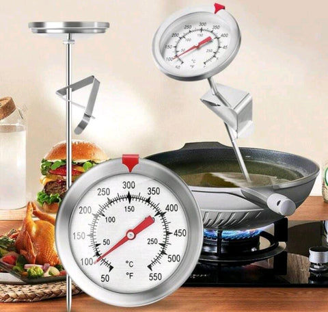 1pc Stainless Steel Oil Temperature Thermometer, High Precision, High Temperature Resistant, Large Display For Easy Reading, Baking Water Temperature Gauge, Kitchen Accessory