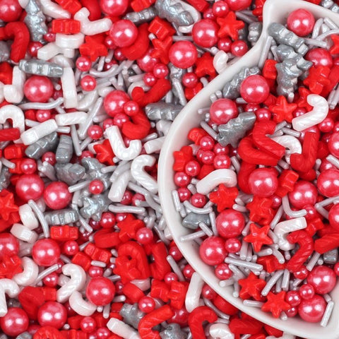 Silver Red White Elegant Chic Edible Jimmies Confetti Sprinkles Pearls Cake Cookie 100g