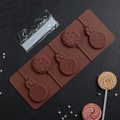 6 Lollipop Silicone Mold Chocolate Candy Sugar Jelloy Loving Shaped Mould Baking Supplies